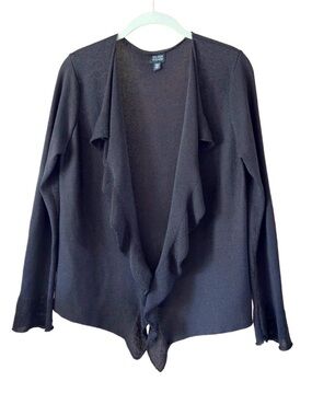 Eileen Fisher Open Front Cardigan Sweater Black Cotton Nylon Knit Women's S
